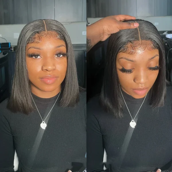 Wear Go Glueless Bob Wig Lace Front Human Hair Wigs Short Pre Plucked Straight 13x4 HD Transparent Lace Frontal Wig Bob on Sale - Image 22