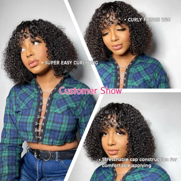 Jerry Curly Short Pixie Bob Cut Human Hair Wigs With Bangs For Women Wear To Go Peruvian Highlight Honey Water Wave Wigs - Image 14