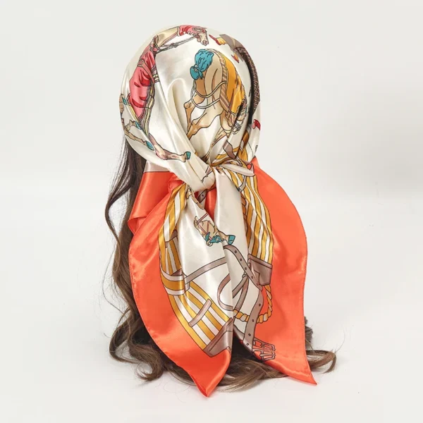 Satin Square Scarf Women Muslim Hijab Elegant 2023 Print Silk Neckerchief Shawl Wraps Headband Handle Hair Accessories Bandana - Image 52