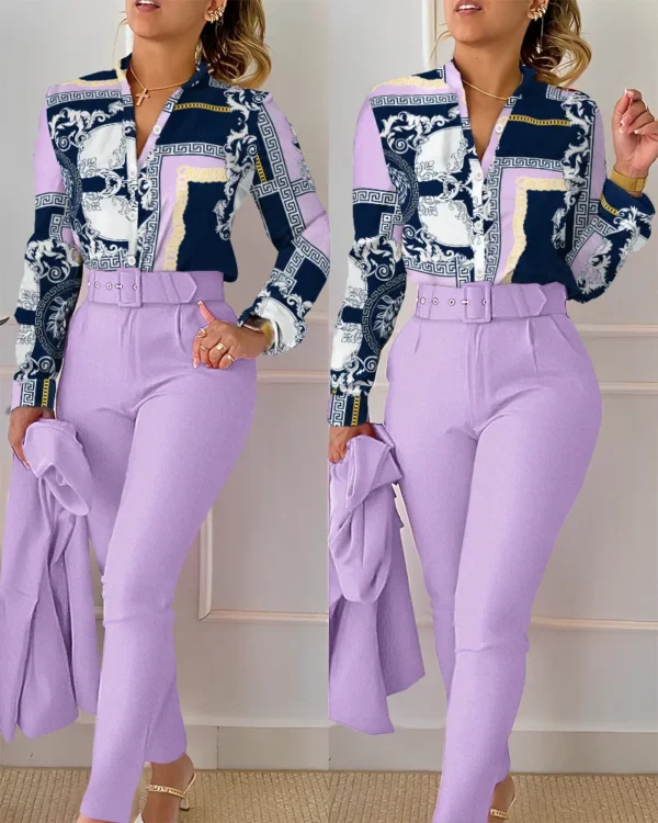 elegant print shirt and pants two piece sets women 2023 spring autumn fashion long sleeve shirts high waist pant casual suits - Image 10