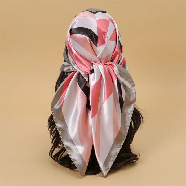 Satin Square Scarf Women Muslim Hijab Elegant 2023 Print Silk Neckerchief Shawl Wraps Headband Handle Hair Accessories Bandana - Image 45