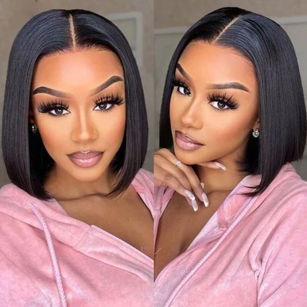 Wear Go Glueless Bob Wig Lace Front Human Hair Wigs Short Pre Plucked Straight 13x4 HD Transparent Lace Frontal Wig Bob on Sale - Image 18