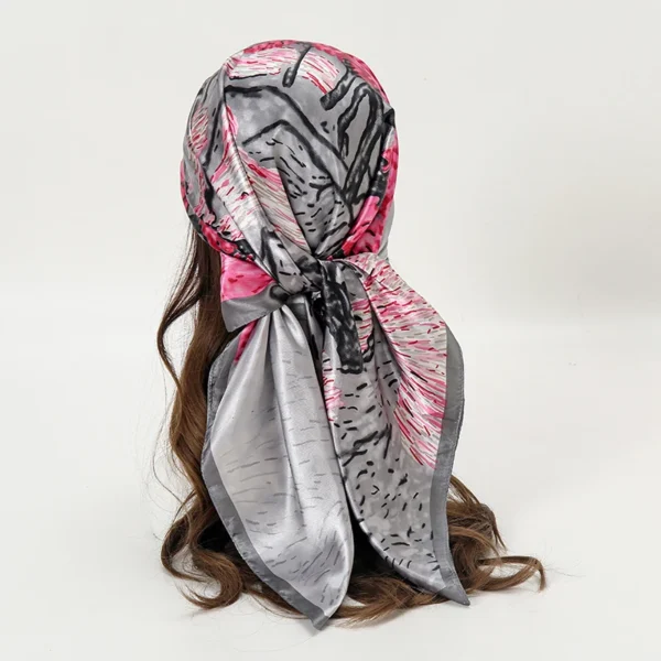 Satin Square Scarf Women Muslim Hijab Elegant 2023 Print Silk Neckerchief Shawl Wraps Headband Handle Hair Accessories Bandana - Image 10