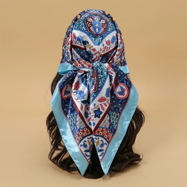 Satin Square Scarf Women Muslim Hijab Elegant 2023 Print Silk Neckerchief Shawl Wraps Headband Handle Hair Accessories Bandana - Image 28