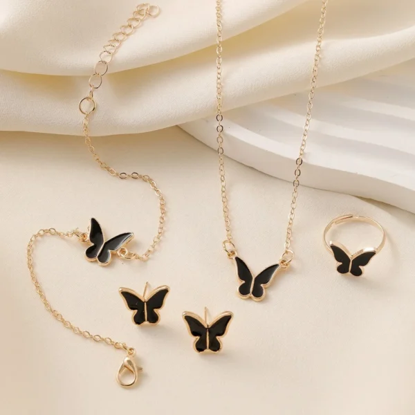 Romantic Butterfly Jewelry Sets Crystal Acrylic Bracelet Ring Necklace Earring Set for Women Wedding Dinner Dress Accessories - Image 13