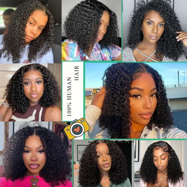 Kinky Curly Bob Cheap Wig Lace Frontal Human Hair Wigs 100% Brazilian Glueless Short Water Curly ForWomen 180Density Wear And Go - Image 6