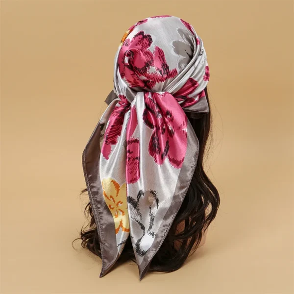 Satin Square Scarf Women Muslim Hijab Elegant 2023 Print Silk Neckerchief Shawl Wraps Headband Handle Hair Accessories Bandana - Image 29