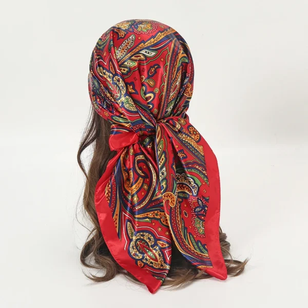 Satin Square Scarf Women Muslim Hijab Elegant 2023 Print Silk Neckerchief Shawl Wraps Headband Handle Hair Accessories Bandana - Image 54