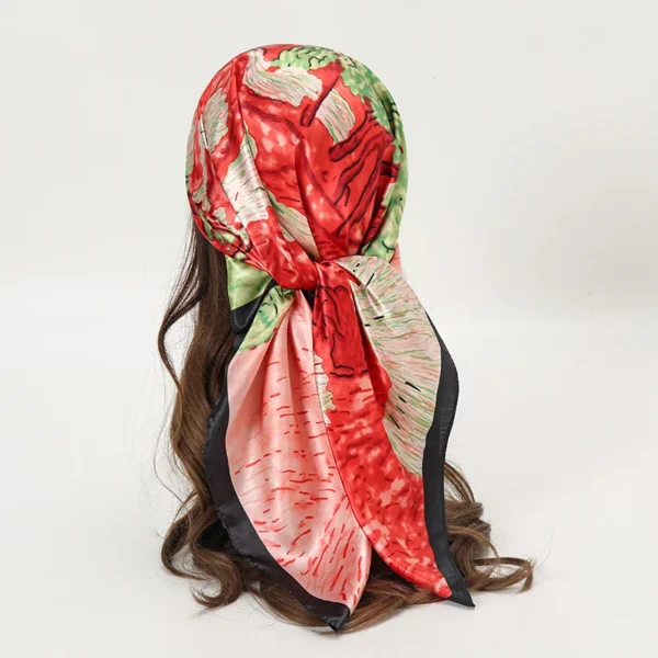 Satin Square Scarf Women Muslim Hijab Elegant 2023 Print Silk Neckerchief Shawl Wraps Headband Handle Hair Accessories Bandana - Image 8