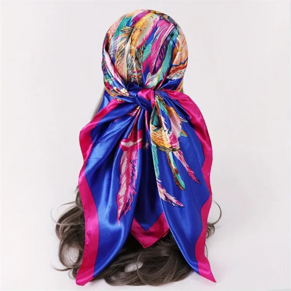 Satin Square Scarf Women Muslim Hijab Elegant 2023 Print Silk Neckerchief Shawl Wraps Headband Handle Hair Accessories Bandana - Image 36