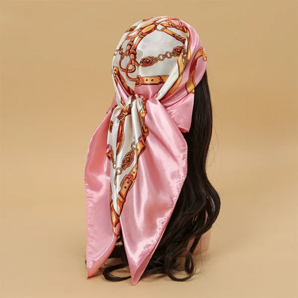 Satin Square Scarf Women Muslim Hijab Elegant 2023 Print Silk Neckerchief Shawl Wraps Headband Handle Hair Accessories Bandana - Image 41