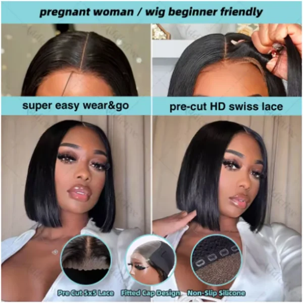 Wear Go Glueless Bob Wig Lace Front Human Hair Wigs Short Pre Plucked Straight 13x4 HD Transparent Lace Frontal Wig Bob on Sale - Image 21