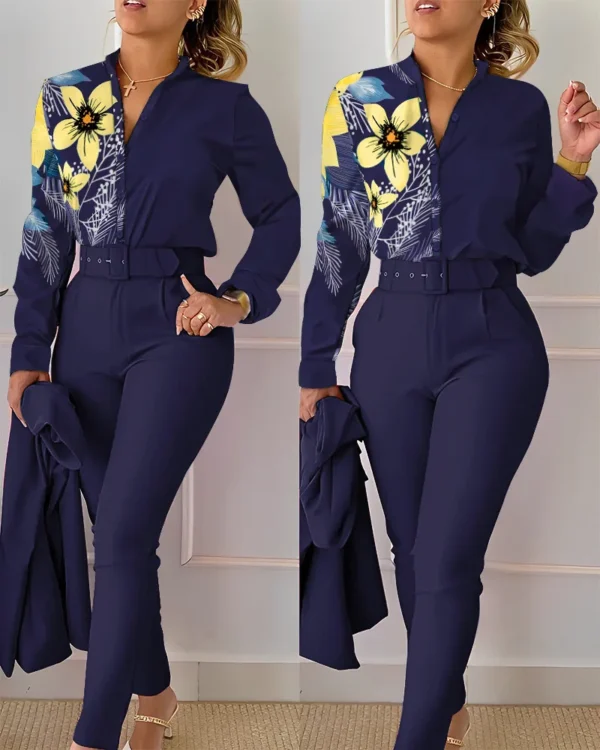 elegant print shirt and pants two piece sets women 2023 spring autumn fashion long sleeve shirts high waist pant casual suits - Image 12