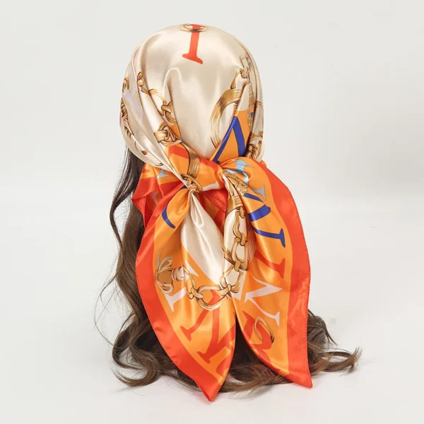 Satin Square Scarf Women Muslim Hijab Elegant 2023 Print Silk Neckerchief Shawl Wraps Headband Handle Hair Accessories Bandana - Image 61