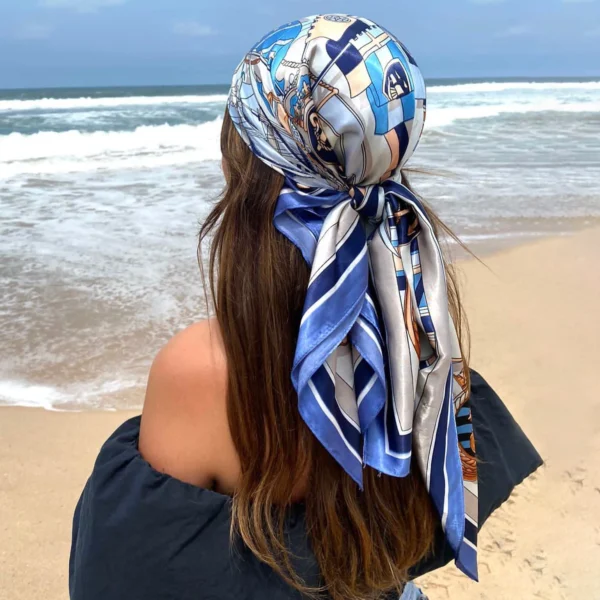 Satin Square Scarf Women Muslim Hijab Elegant 2023 Print Silk Neckerchief Shawl Wraps Headband Handle Hair Accessories Bandana - Image 33