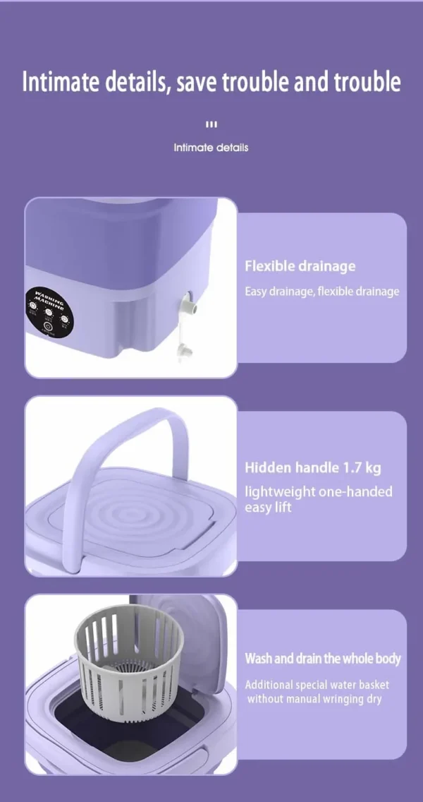 8L Foldable Washing Machine Mini Household Clothes Socks Underwear Cleaning Washer Travel Washing Machine With Drying - Image 25