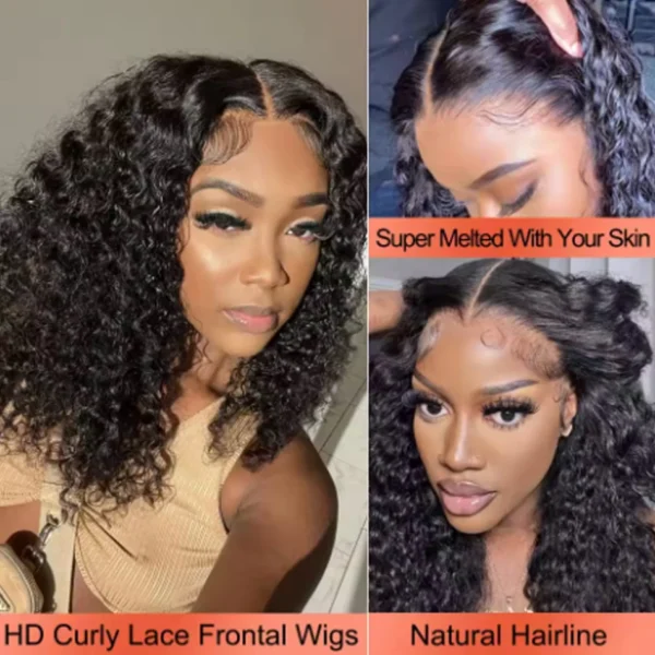 Kinky Curly Bob Cheap Wig Lace Frontal Human Hair Wigs 100% Brazilian Glueless Short Water Curly ForWomen 180Density Wear And Go - Image 2