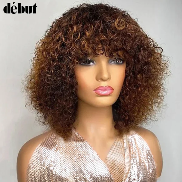 Jerry Curly Short Pixie Bob Cut Human Hair Wigs With Bangs For Women Wear To Go Peruvian Highlight Honey Water Wave Wigs - Image 10