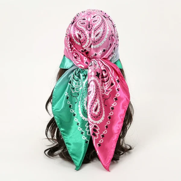 Satin Square Scarf Women Muslim Hijab Elegant 2023 Print Silk Neckerchief Shawl Wraps Headband Handle Hair Accessories Bandana - Image 48