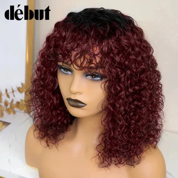 Jerry Curly Short Pixie Bob Cut Human Hair Wigs With Bangs For Women Wear To Go Peruvian Highlight Honey Water Wave Wigs - Image 5