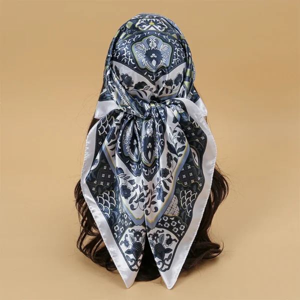 Satin Square Scarf Women Muslim Hijab Elegant 2023 Print Silk Neckerchief Shawl Wraps Headband Handle Hair Accessories Bandana - Image 44