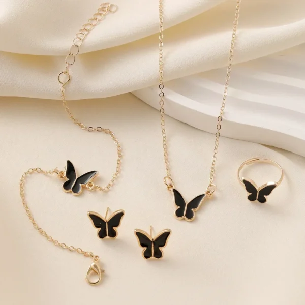 Romantic Butterfly Jewelry Sets Crystal Acrylic Bracelet Ring Necklace Earring Set for Women Wedding Dinner Dress Accessories - Image 8