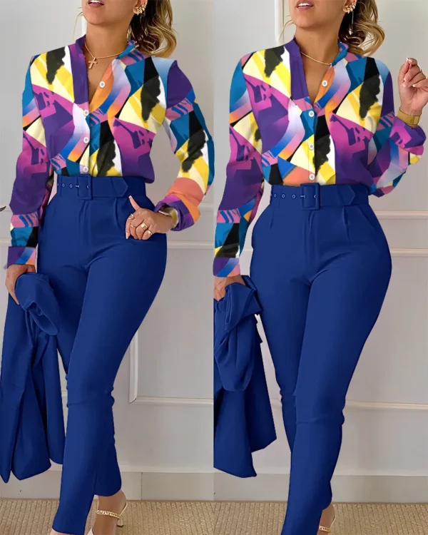 elegant print shirt and pants two piece sets women 2023 spring autumn fashion long sleeve shirts high waist pant casual suits - Image 11