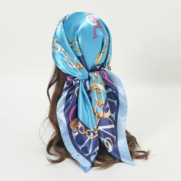 Satin Square Scarf Women Muslim Hijab Elegant 2023 Print Silk Neckerchief Shawl Wraps Headband Handle Hair Accessories Bandana - Image 60