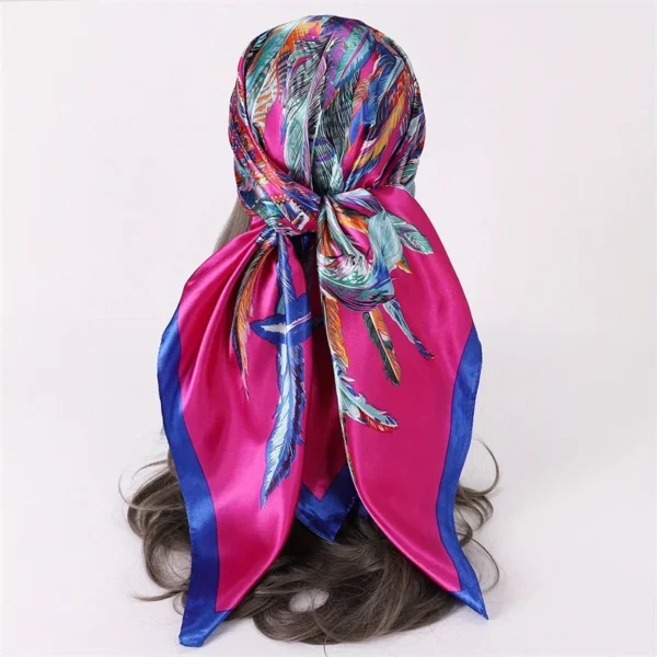 Satin Square Scarf Women Muslim Hijab Elegant 2023 Print Silk Neckerchief Shawl Wraps Headband Handle Hair Accessories Bandana - Image 13