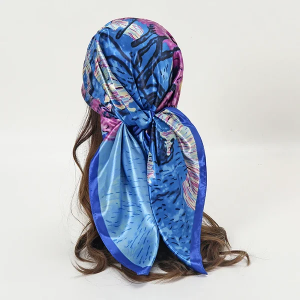 Satin Square Scarf Women Muslim Hijab Elegant 2023 Print Silk Neckerchief Shawl Wraps Headband Handle Hair Accessories Bandana - Image 12