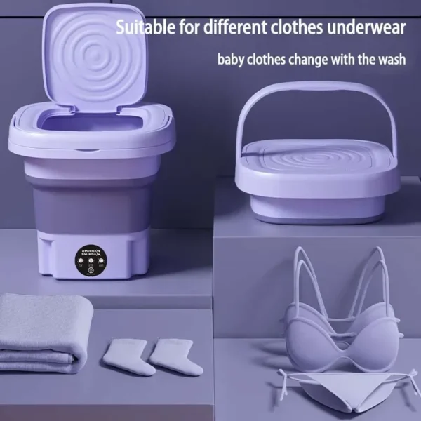 8L Foldable Washing Machine Mini Household Clothes Socks Underwear Cleaning Washer Travel Washing Machine With Drying - Image 3