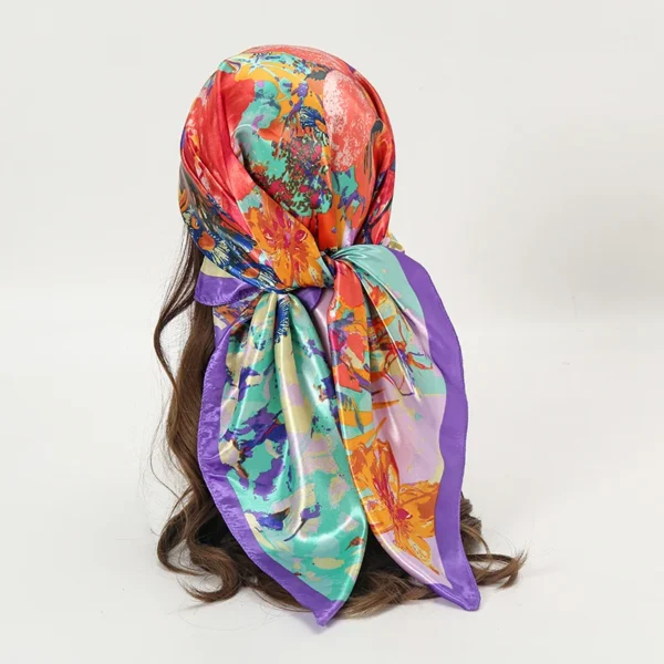 Satin Square Scarf Women Muslim Hijab Elegant 2023 Print Silk Neckerchief Shawl Wraps Headband Handle Hair Accessories Bandana - Image 21