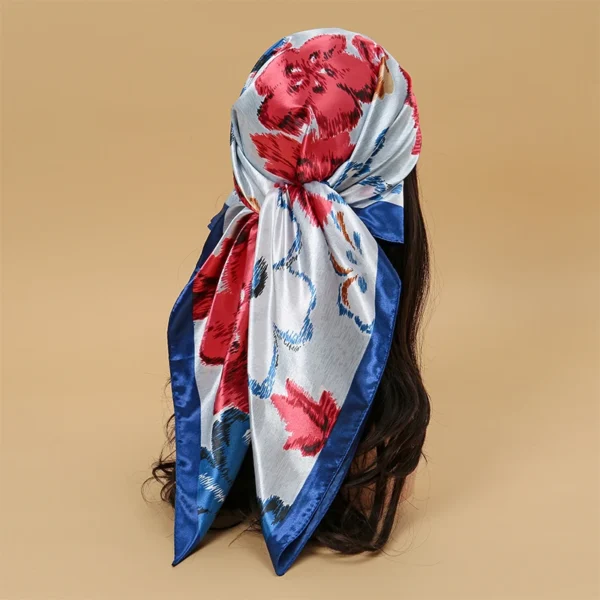 Satin Square Scarf Women Muslim Hijab Elegant 2023 Print Silk Neckerchief Shawl Wraps Headband Handle Hair Accessories Bandana - Image 23