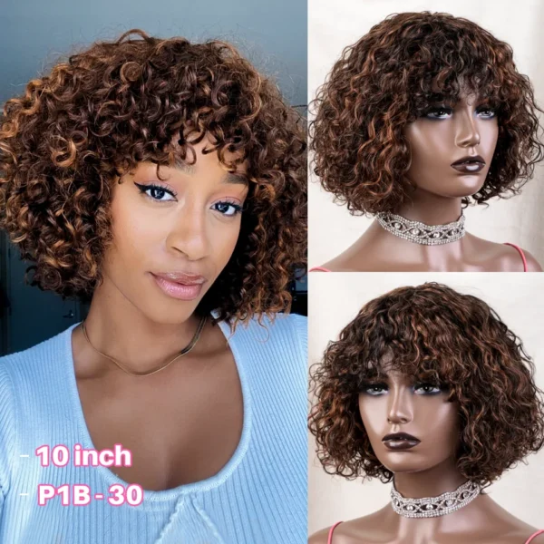 Jerry Curly Short Pixie Bob Cut Human Hair Wigs With Bangs For Women Wear To Go Peruvian Highlight Honey Water Wave Wigs - Image 7