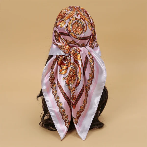 Satin Square Scarf Women Muslim Hijab Elegant 2023 Print Silk Neckerchief Shawl Wraps Headband Handle Hair Accessories Bandana - Image 38