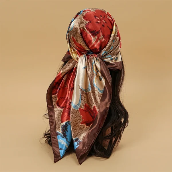 Satin Square Scarf Women Muslim Hijab Elegant 2023 Print Silk Neckerchief Shawl Wraps Headband Handle Hair Accessories Bandana - Image 24