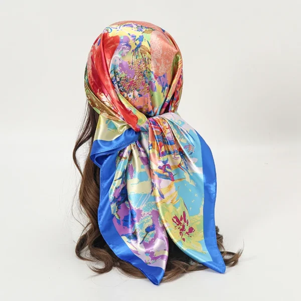 Satin Square Scarf Women Muslim Hijab Elegant 2023 Print Silk Neckerchief Shawl Wraps Headband Handle Hair Accessories Bandana - Image 22