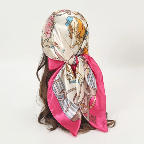 Satin Square Scarf Women Muslim Hijab Elegant 2023 Print Silk Neckerchief Shawl Wraps Headband Handle Hair Accessories Bandana - Image 51