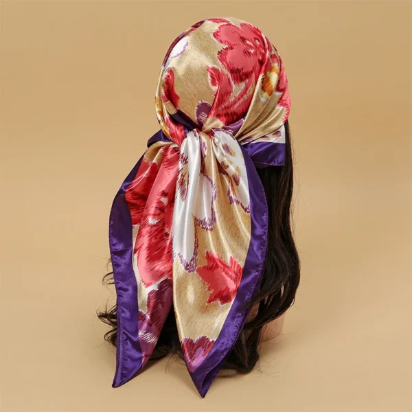 Satin Square Scarf Women Muslim Hijab Elegant 2023 Print Silk Neckerchief Shawl Wraps Headband Handle Hair Accessories Bandana - Image 26