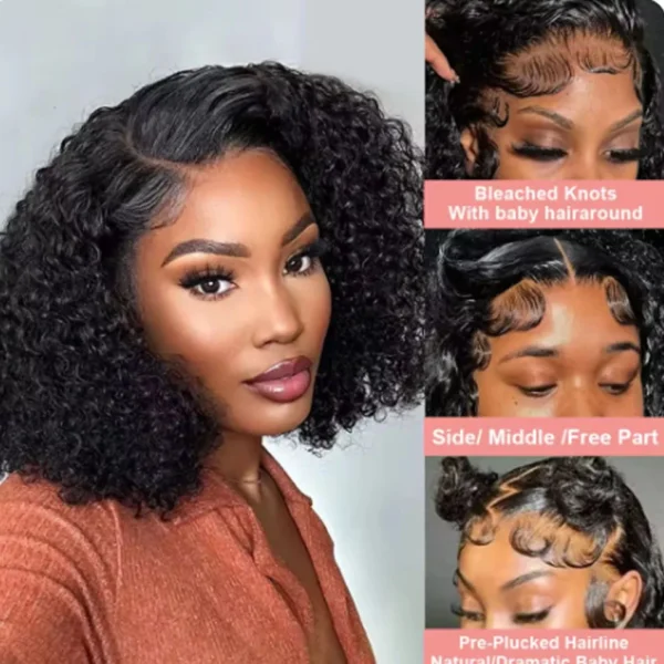 Kinky Curly Bob Cheap Wig Lace Frontal Human Hair Wigs 100% Brazilian Glueless Short Water Curly ForWomen 180Density Wear And Go - Image 15