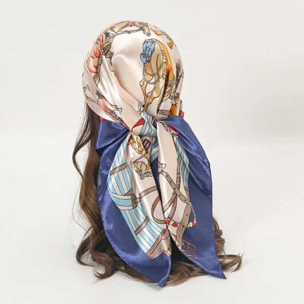 Satin Square Scarf Women Muslim Hijab Elegant 2023 Print Silk Neckerchief Shawl Wraps Headband Handle Hair Accessories Bandana - Image 53