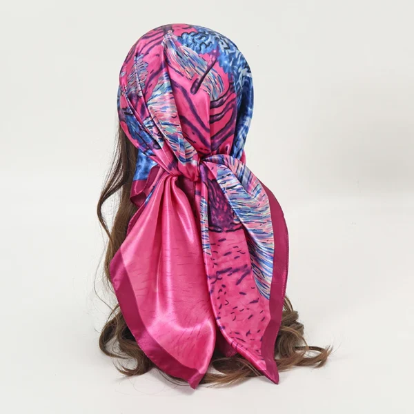 Satin Square Scarf Women Muslim Hijab Elegant 2023 Print Silk Neckerchief Shawl Wraps Headband Handle Hair Accessories Bandana - Image 7