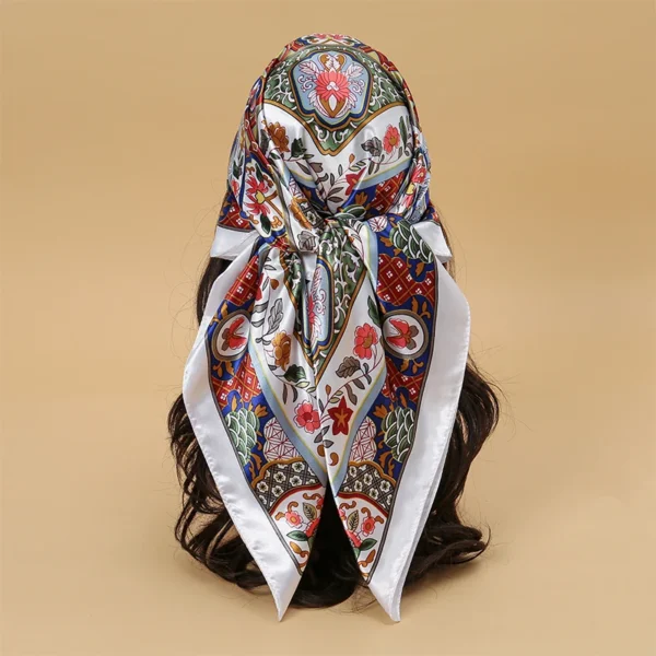 Satin Square Scarf Women Muslim Hijab Elegant 2023 Print Silk Neckerchief Shawl Wraps Headband Handle Hair Accessories Bandana - Image 27