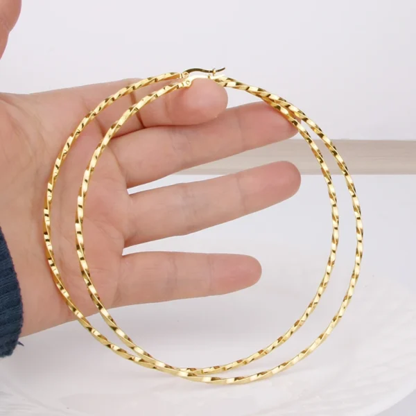 Hgfly Gold Color Stainless Steel Large Hoop Earring for Women Thread Wholesale Ear Accessories Fashion Jewelry Hot E0153 - Image 6