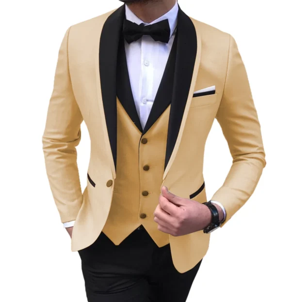 White Slit Mens Suits 3 Piece Black Shawl Lapel Casual Groom Tuxedos for Wedding Groomsmen Suits Men 2021 (Blazer+Vest+Pant) - Image 4