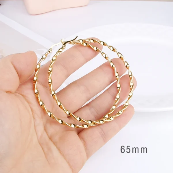 Hgfly Gold Color Stainless Steel Large Hoop Earring for Women Thread Wholesale Ear Accessories Fashion Jewelry Hot E0153 - Image 2