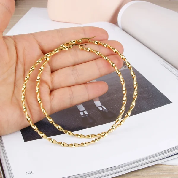 Hgfly Gold Color Stainless Steel Large Hoop Earring for Women Thread Wholesale Ear Accessories Fashion Jewelry Hot E0153