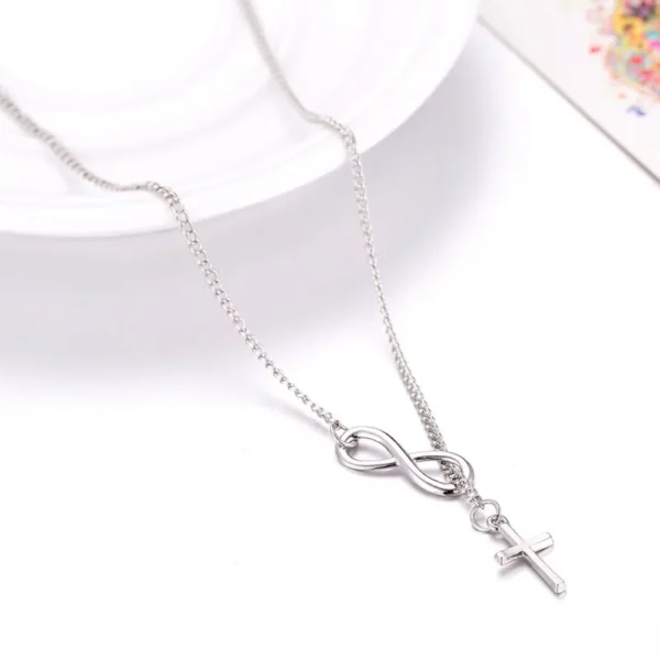 Unique Fashion Jewelry Infinity 8 Bit Minimalist Luck Cross Pendant Necklace Best Friend Chain Necklaces for Women Wholesale - Image 4