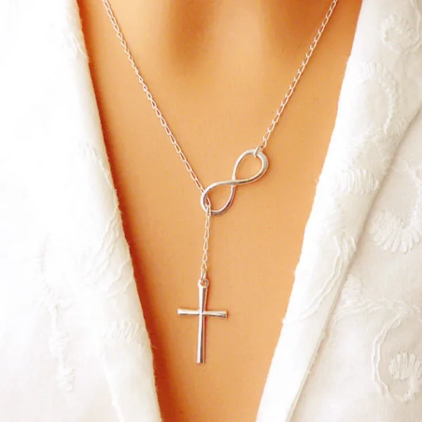 Unique Fashion Jewelry Infinity 8 Bit Minimalist Luck Cross Pendant Necklace Best Friend Chain Necklaces for Women Wholesale