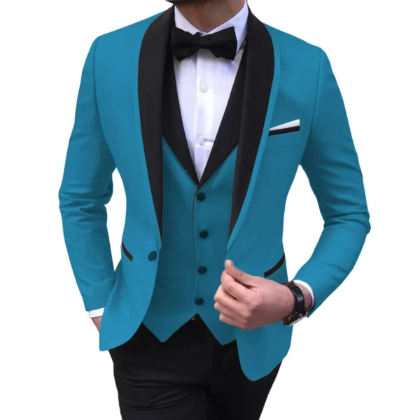 White Slit Mens Suits 3 Piece Black Shawl Lapel Casual Groom Tuxedos for Wedding Groomsmen Suits Men 2021 (Blazer+Vest+Pant) - Image 2